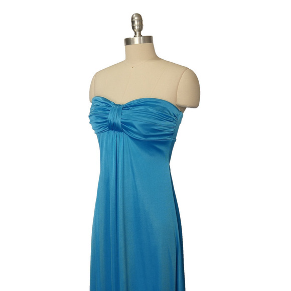 Vintage 90s Y2K Blue Satin Prom Dress Size S XOXO Strapless Grecian Formal Dance - Picture 5 of 10